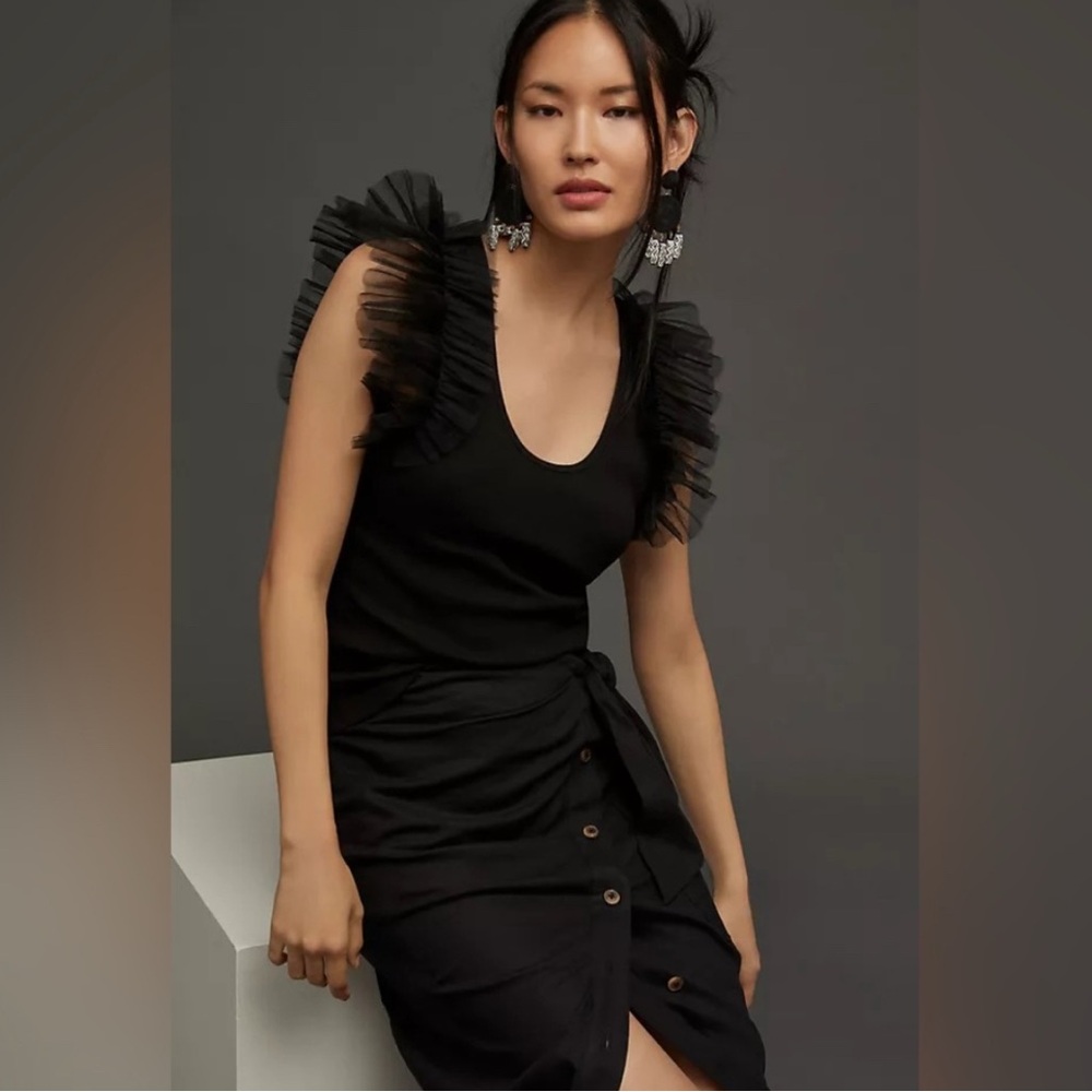 Dolan Black Ruffle Sleeve Tank Top